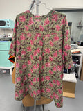 C25.8 - Hand Printed Cotton Cambric - green pink floral ***