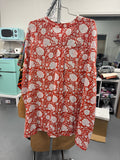 C25.7 - Hand Printed Cotton Cambric - coral red floral ***