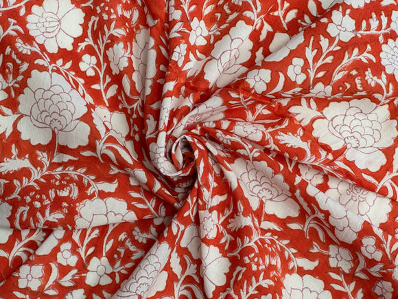 C25.7 - Hand Printed Cotton Cambric - coral red floral ***