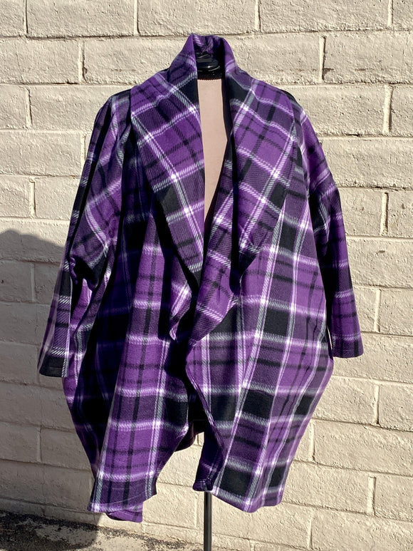 Cozy Coat - size Small - Purple and Black Plaid
