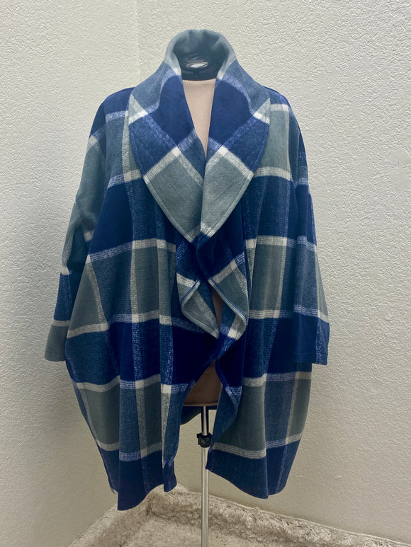 Cozy Coat - size Large - Extra Plush Gray & Blue Plaid