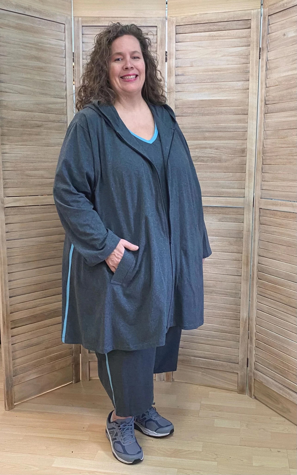 A-line Hoodie Zip Jacket with Stripes