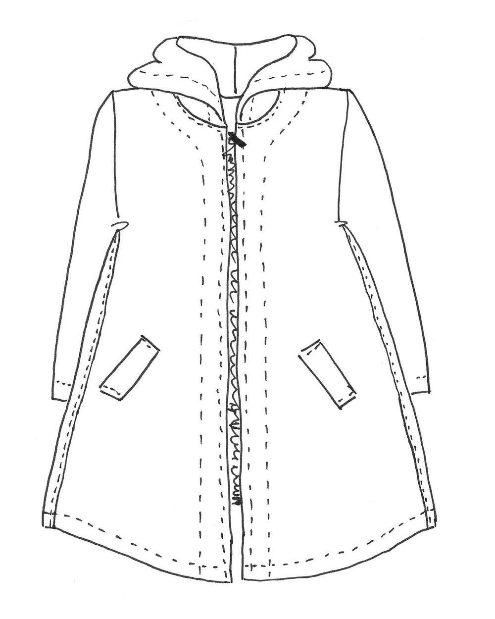 A-line Hoodie Zip Jacket with Stripes