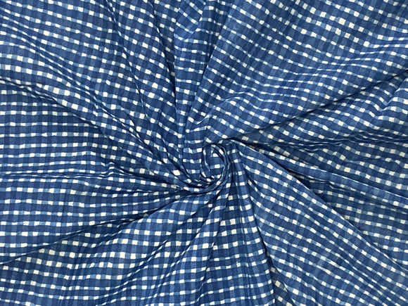 C24.3 - Hand Printed Cotton Cambric - Yale blue lattice ***