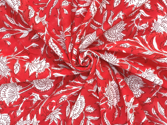 C26.2 - Hand Printed Cotton Cambric - cherry red floral ***