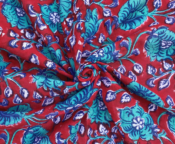 C26.6 - Hand Printed Cotton Cambric - red jade floral***