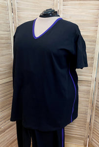 V-Neck Tee with Stripe - Cotton Spandex Jersey