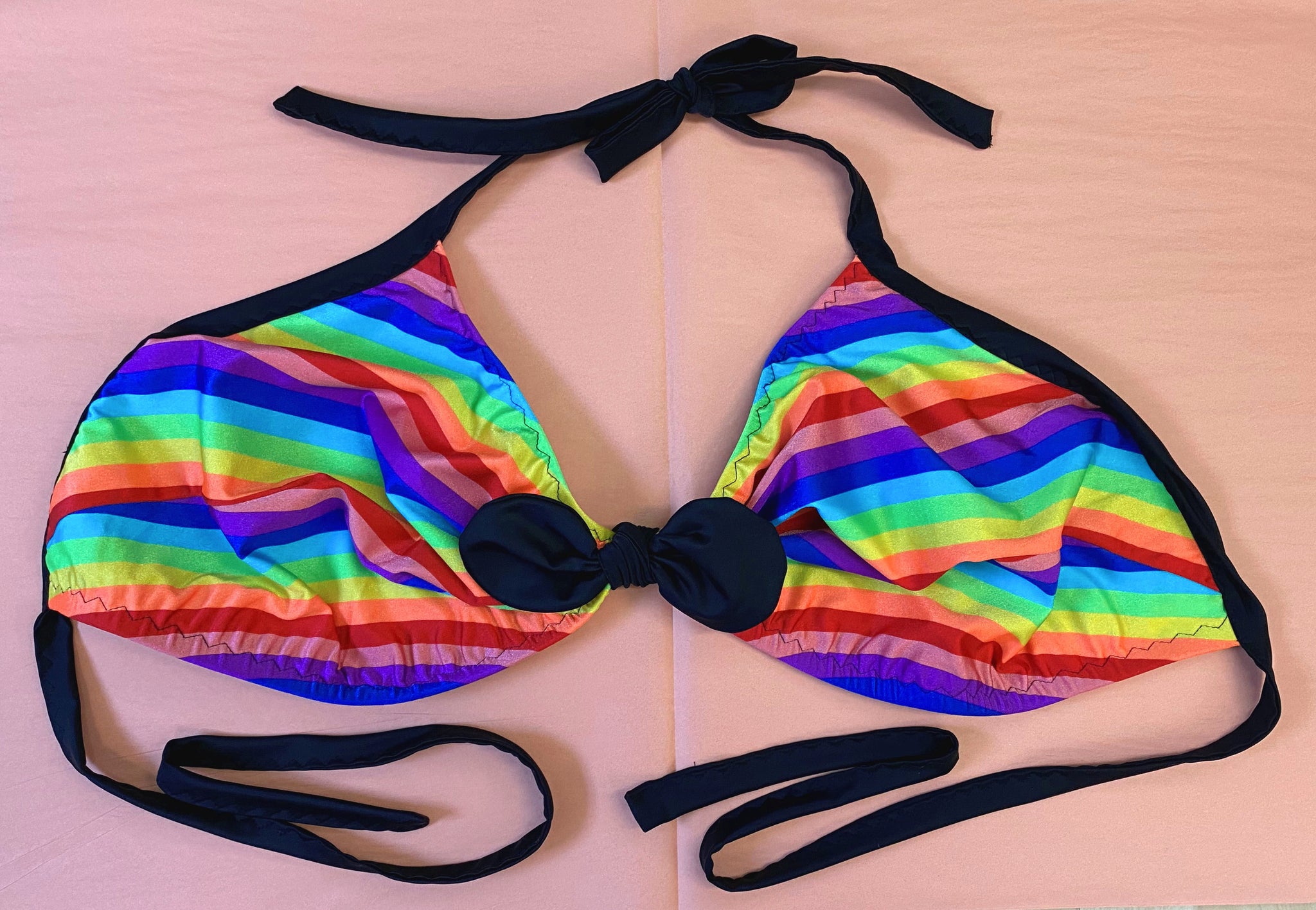 White Halterneck Rainbow Bikini Top